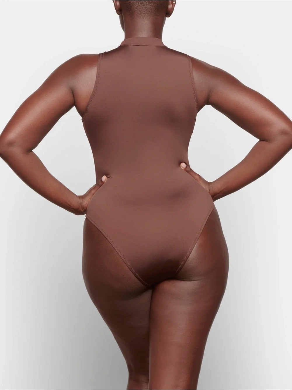 Skims Swim Zip Front Sleeveless One Piece - Cocoa